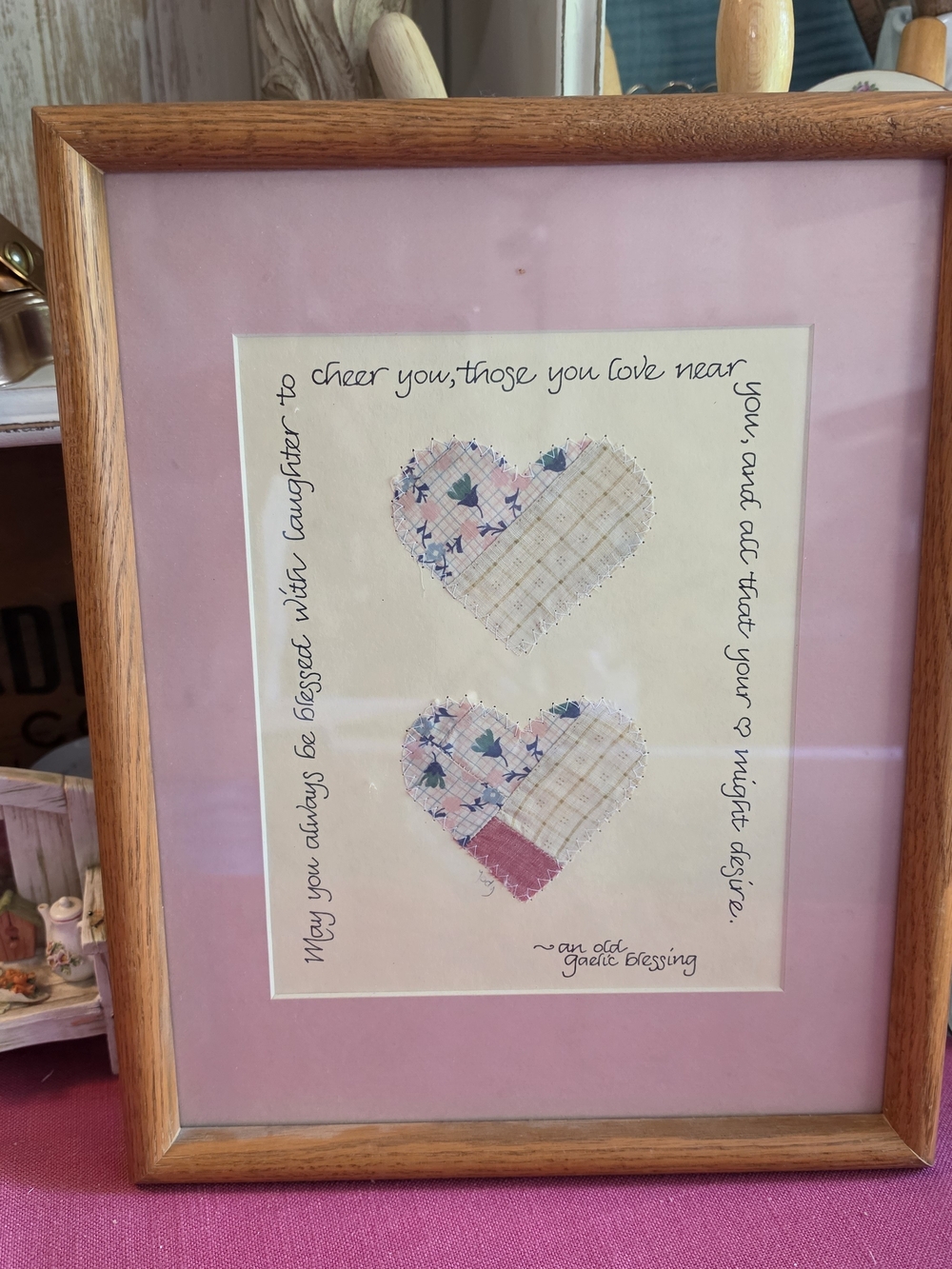 Framed Patchwork Heart Art Print in Pink Mat